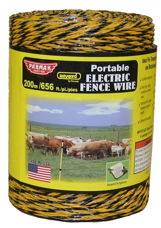 Parmak 121 Electric Fence Wire, 3-Conductor, Aluminum Conductor, Yellow/Black, 656 ft L