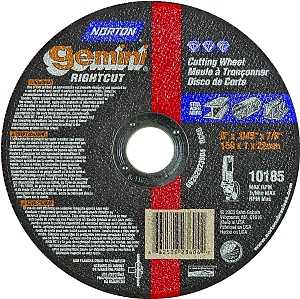 Norton 66252823604 Cut-Off Wheel, 6 in Dia, 0.045 in Thick, 7/8 in Arbor, 36 Grit, Coarse, Aluminum Oxide Abrasive