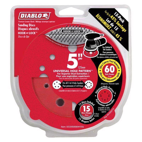 Diablo 5 in. Ceramic Blend Hook and Lock Sanding Disc 60 Grit Coarse 15 pk