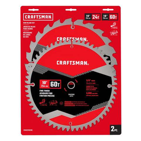 Craftsman 10 in. D X 5/8 in. Carbide Tipped Steel Miter Saw Blade 24T & 60T teeth 2 pk