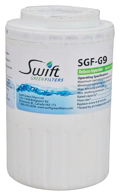 Swift Green Filters SGF-G9 Refrigerator Water Filter, 3-3/16 in Dia, 5 in, 0.5 gpm