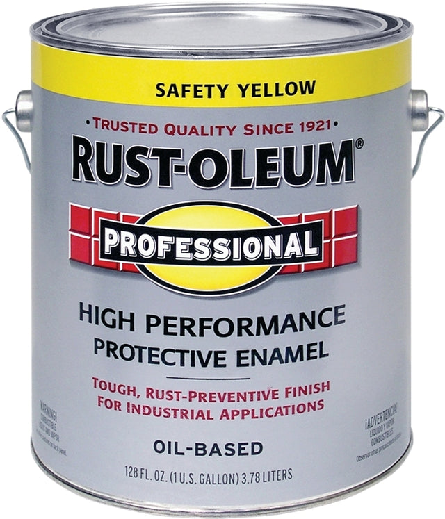 Rust-Oleum K7744402 Enamel Paint, Oil Base, Gloss Sheen, Safety Yellow, 1 gal, Can, 265 to 440 sq-ft/gal Coverage Area, Pack of 2