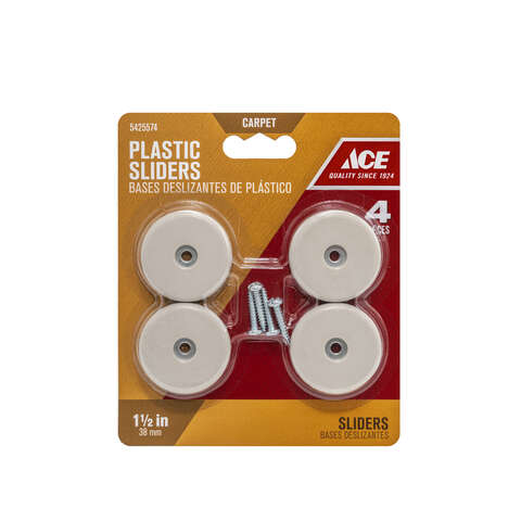 Ace White 1-1/2 in. Screw-On Plastic Sliders 4 pk