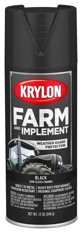 Krylon K01935007 Farm Equipment Spray, Low-Gloss, Black, 12 oz Can, Pack of 6