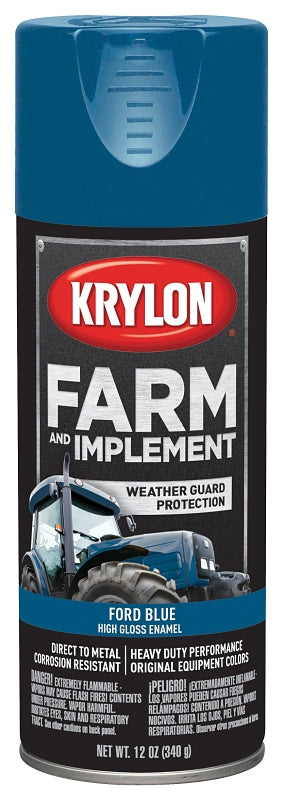 Krylon K01936000 Farm Equipment Spray, High-Gloss, Ford Blue, 12 oz Can, Pack of 6