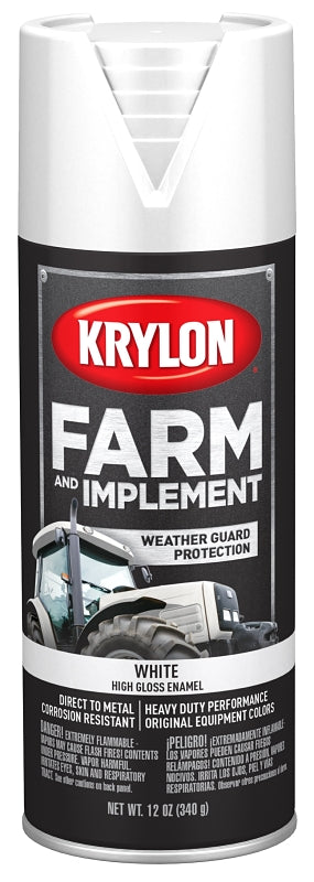 Krylon K01937007 Farm Equipment Spray, Gloss, White, 12 oz Can, Pack of 6
