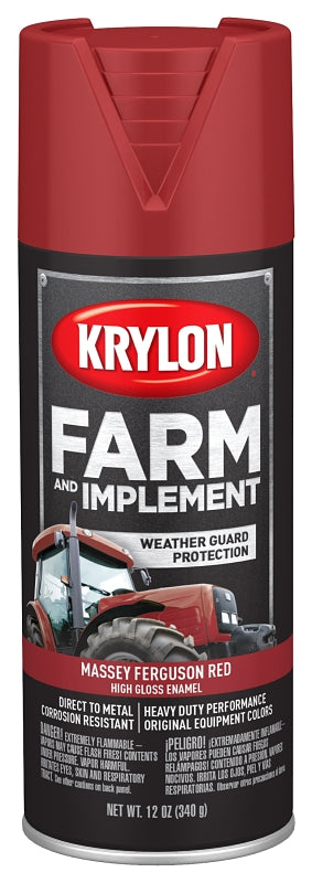 Krylon K01939000 Farm Equipment Spray, High-Gloss, Massey Ferguson Red, 12 oz Can, Pack of 6