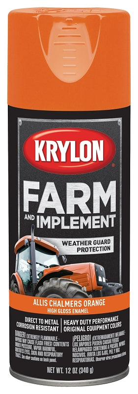 Krylon K01940000 Farm Equipment Spray, High-Gloss, Allis Chalmers Orange, 12 oz Can, Pack of 6