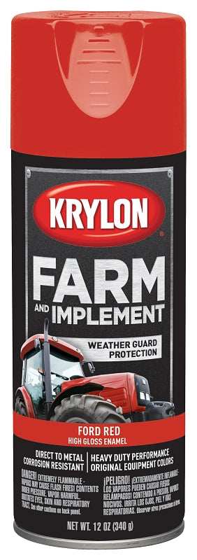 Krylon K01941000 Farm Equipment Spray, High-Gloss, Ford Red, 12 oz Can, Pack of 6