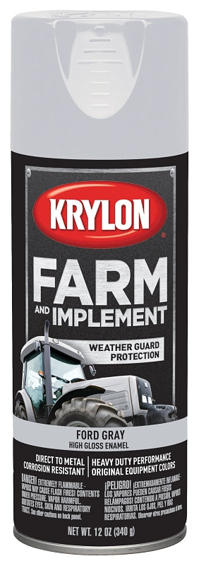 Krylon K01942000 Farm Equipment Spray, High-Gloss, Ford Gray, 12 oz Can, Pack of 6
