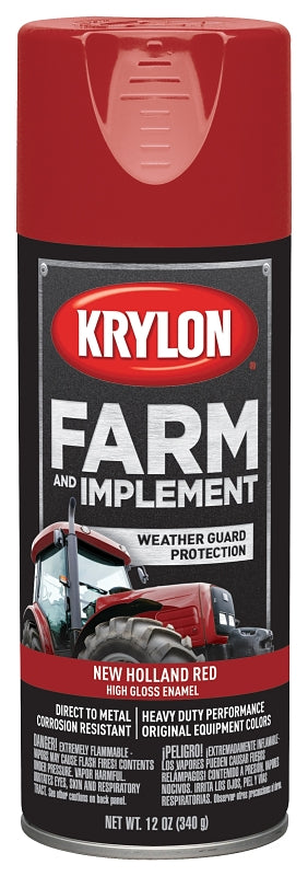 Krylon K01947000 Farm Equipment Spray, High-Gloss, New Holland Red, 12 oz Can, Pack of 6