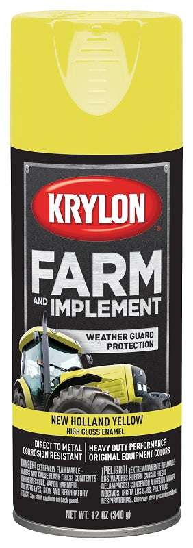 Krylon K01949000 Farm Equipment Spray, High-Gloss, New Holland Yellow, 12 oz, Pack of 6