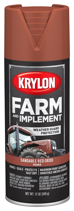 Krylon K01951007 Farm and Implement Primer, Sandable Red Oxide, Flat/Matte, 12 oz, Pack of 6