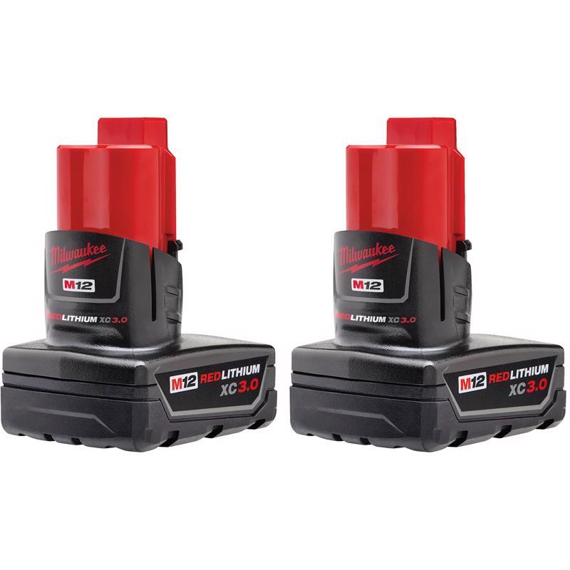 Milwaukee M12 RedLithium XC 3 Ah Lithium-Ion High Capacity Battery Pack 2 pc