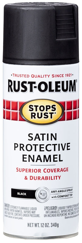 Rust-Oleum 7777830 Rust Preventative Spray Paint, Low Satin, Black, 12 oz Can