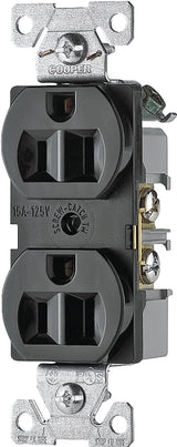 Eaton Wiring Devices BR15BK Duplex Receptacle, Nylon, Black, 2-Pole, 15 A, 125 V, Back, Side Wiring, NEMA: 5-15R