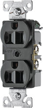 Eaton Wiring Devices BR15BK Duplex Receptacle, Nylon, Black, 2-Pole, 15 A, 125 V, Back, Side Wiring, NEMA: 5-15R