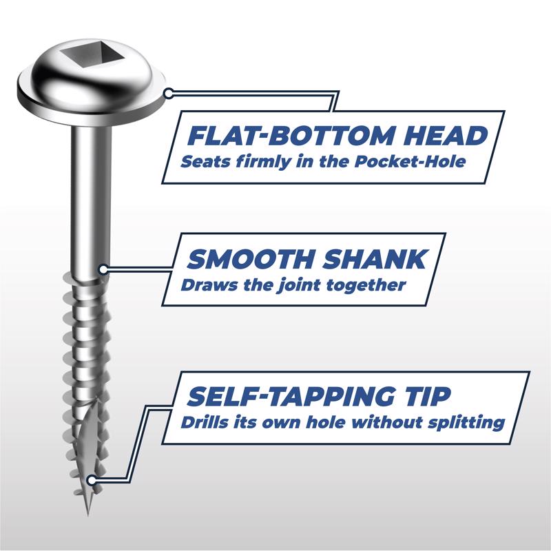 Kreg No. 7 X 1-1/2 in. L Square Zinc-Plated Fine Pocket-Hole Screw 500 pk