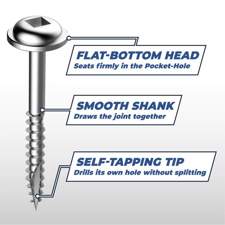 Kreg No. 7 X 1-1/2 in. L Square Zinc-Plated Fine Pocket-Hole Screw 500 pk