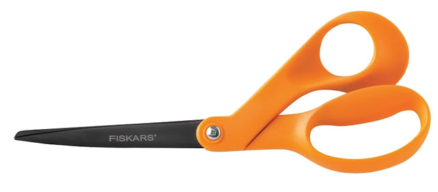 FISKARS 99977097J Non- Stick Scissor, 8 in OAL, 3-1/16 in L Cut, Stainless Steel Blade, Ergonomic Handle, Orange Handle