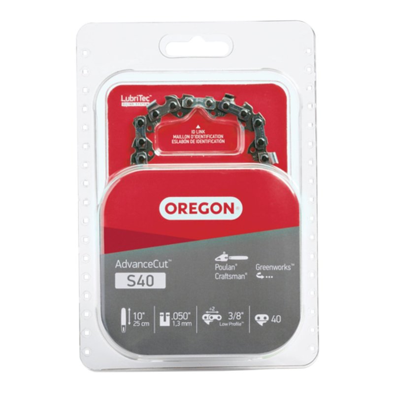 Oregon S40 Chainsaw Chain, 10 in L Bar, 3/8 in TPI/Pitch, 40-Link