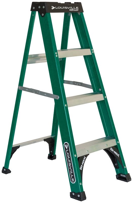 Louisville FS4000 Series FS4004 Step Ladder, 4 ft H, Type II Duty Rating, Fiberglass, 225 lb, 3-Step, 102 in Max Reach
