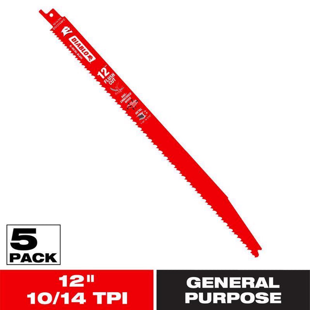 Diablo 12 in. Bi-Metal Reciprocating Saw Blade 10/14 TPI 5 pk