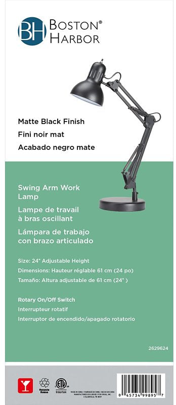 Boston Harbor TL-WK-134E-BK-3L Swing Arm Work Lamp, 120 V, 60 W, 1-Lamp, A19 or CFL Lamp, Black