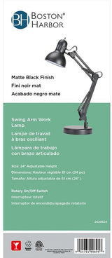 Boston Harbor TL-WK-134E-BK-3L Swing Arm Work Lamp, 120 V, 60 W, 1-Lamp, A19 or CFL Lamp, Black
