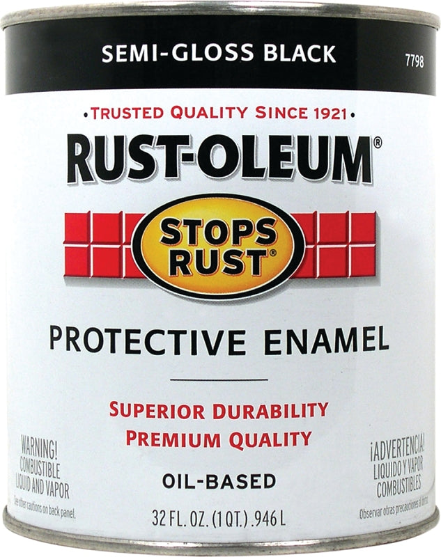 Stops Rust 7798502 Enamel Paint, Oil Base, Semi-Gloss Sheen, Black, 1 qt, Can, 50 to 100 sq-ft/qt Coverage Area