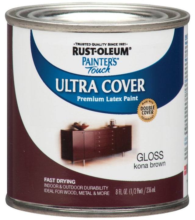 Rust-Oleum 1977730 Enamel Paint, Water Base, Gloss Sheen, Kona Brown, 0.5 pt, Can, 120 sq-ft Coverage Area