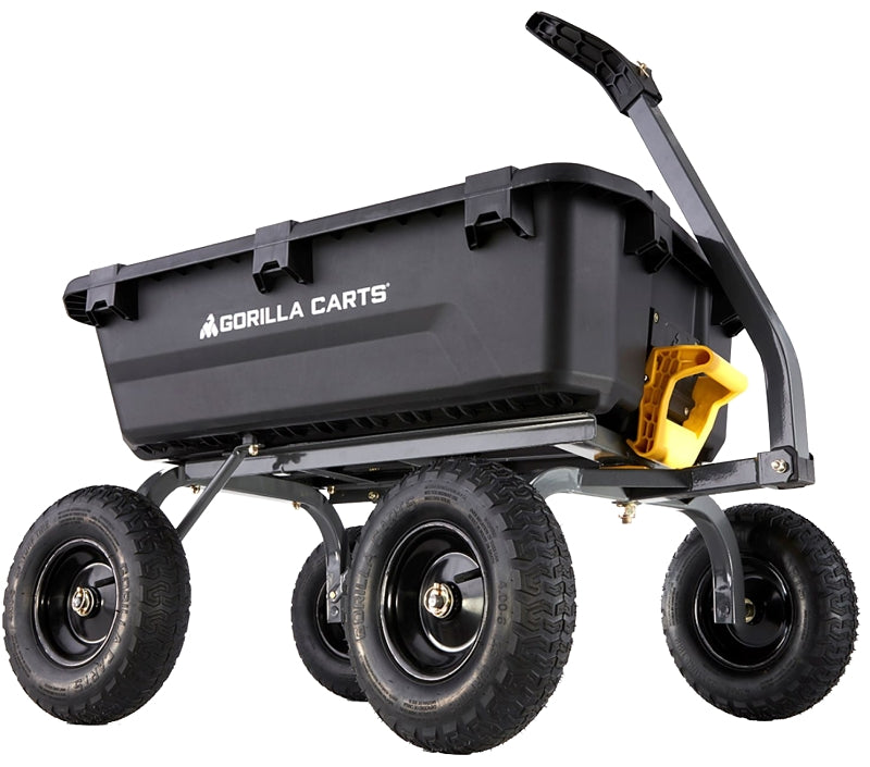 Gorilla Carts GCG-7 Yard Dump Cart, 1200 lb, 39-1/2 in L x 27 in W Deck, Poly Deck, 4-Wheel, 13 in Wheel, Black