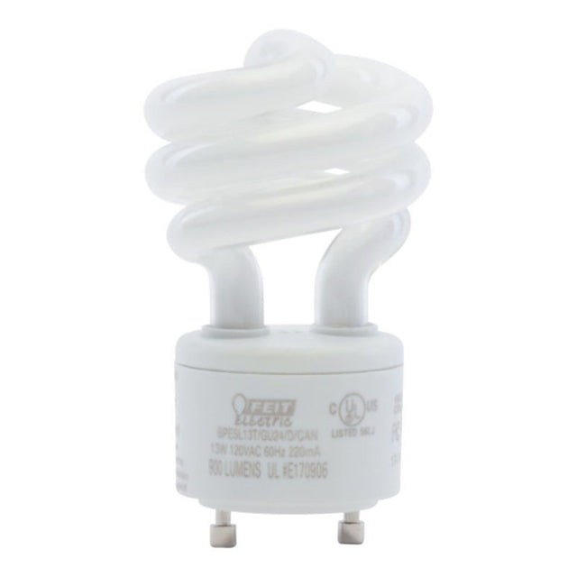 Feit Electric BPESL13T/GU24/D/C Compact Fluorescent Bulb, 6500 K Color Temp, Daylight, 900 Lumens, 13 W, Spiral Lamp, Pack of 6