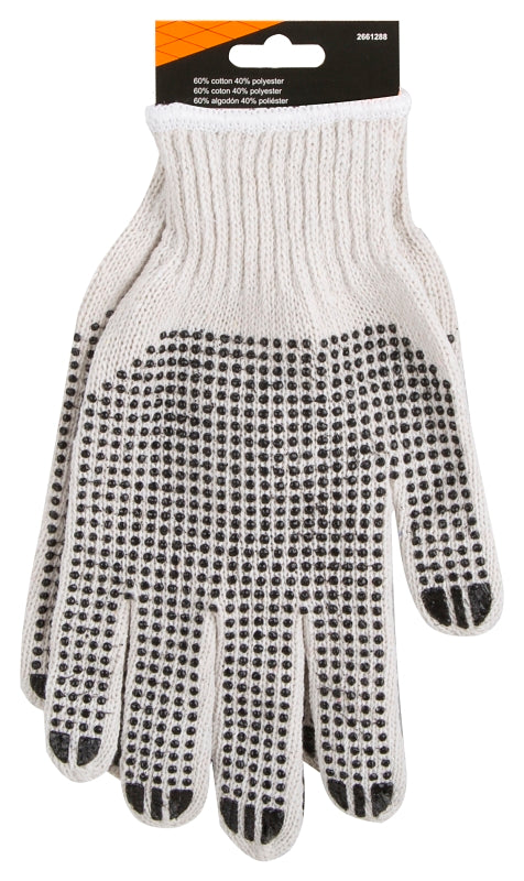 Diamondback FO809PVD2 Knitted Work Gloves with PVC Dots, One-Size, Ribbed Knit Wrist, 60% Cotton 40% Polyester, Natural White