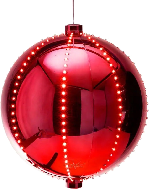 Santas Forest 60831 Ornament, 6 in H, Round Bulb, Plastic, Red, Internal Light/Music: Internal Light, Pack of 2