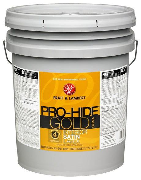 Pratt & Lambert Pro-Hide Gold Ultra Series 0000Z9481-20 Interior Paint, Satin Sheen, Pastel, 5 gal