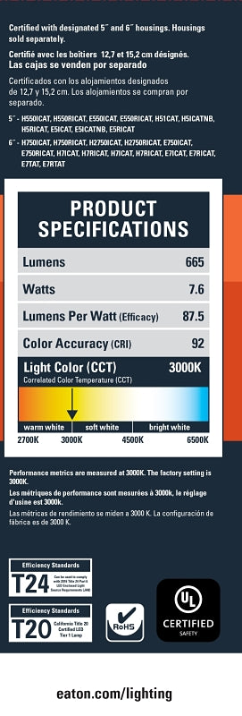 LIGHT RCSD CEIL LED 600L 5&6IN