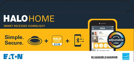 Eaton Cooper Wiring Halo Home Series RL56069BLE40AWHR LED Downlight with Bluetooth Mesh Connectivity, 9.7 W, 120 V