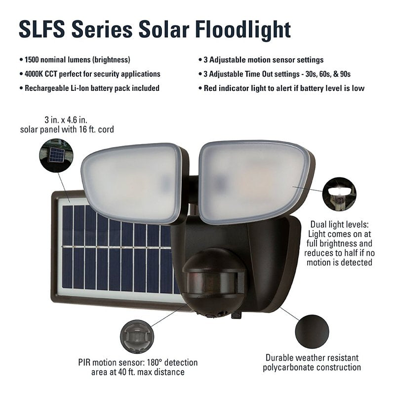 Halo Solar Flood Series SLFS15AM2B Floodlight, 100 W, 1500 Lumens, 4000 K Color Temp, Polycarbonate Fixture