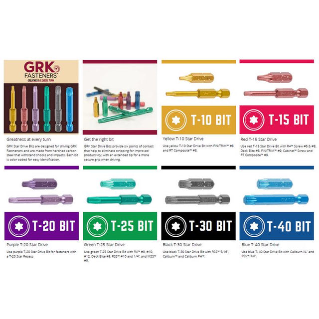 GRK Fasteners Star T30 X 2 in. L Power Bit Steel 2 pc