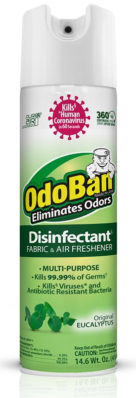 Odoban 910001-14A6 Ready-To-Use Odor Eliminator and Disinfectant, Eucalyptus, 14 oz Aerosol Can, Liquid, Clear, Pack of 6