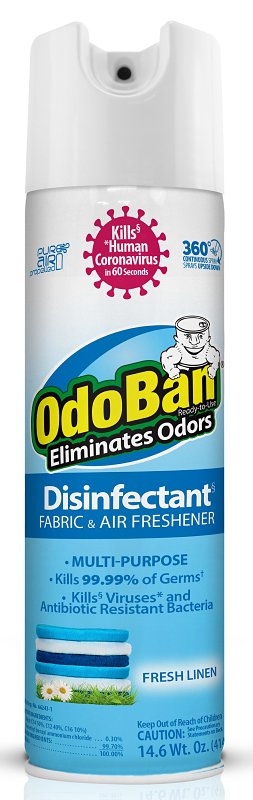 Odoban 910701-14A6 Odor Eliminator and Disinfectant, Linen, 14 oz Aerosol Can, Liquid, Clear, Pack of 6