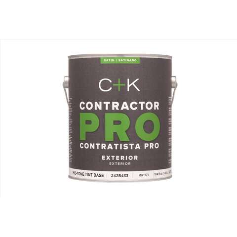 C+K Contractor Pro Satin Tint Base Mid-Tone Base Paint Exterior 1 gal, Pack of 4