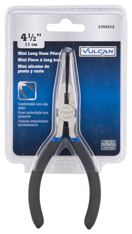 Vulcan JL-NP017 Mini Long Nose Plier, 5 in OAL, 0.5 mm Cutting Capacity, 3 cm Jaw Opening, Black Handle, 1/2 in W Jaw