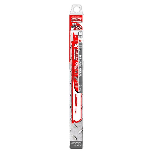 Diablo Steel Demon DS0910CF10 Reciprocating Saw Blade, 1 in W, 9 in L, 10 TPI, Carbide Cutting Edge