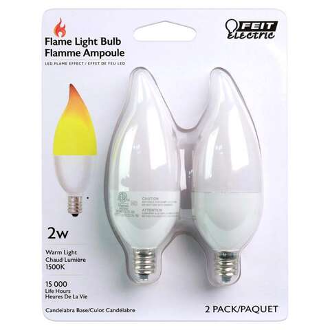 Feit CA10 (Flame Tip) E12 (Candelabra) LED Flame Bulb Warm White 2 Watt Equivalence 2 pk