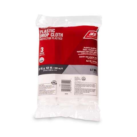 Ace 9 ft. W X 12 ft. L X 0.7 mil Plastic Drop Cloth 3 pk, Pack of 12