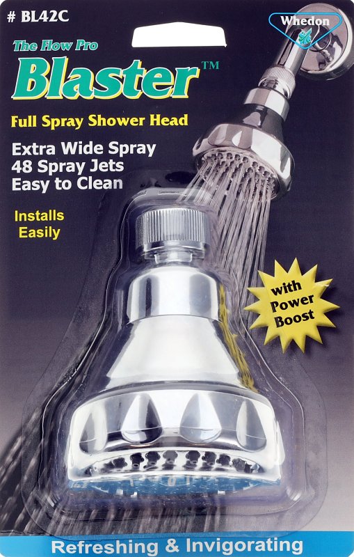Whedon BL42C Showerhead, 2 gpm, 1/2 in Connection, 1-Spray Function, Plastic, Chrome-Plated, 3.2 in Dia