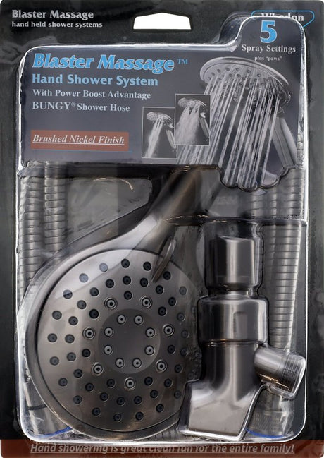 Whedon Blaster Massage Series BMH8C Handheld Shower Kit, 1/2 in Connection, 2.5 gpm, 5-Spray Function, Plastic