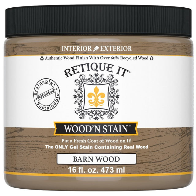 Retique It Wood'n Stain RQ-WNS16-BARN-R10 Wood Stain, Barn Wood, Gel, 16 oz